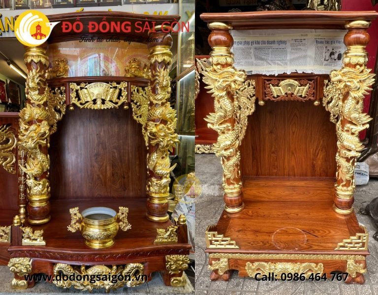 Bàn thờ Thần Tài dát vàng Đường Trúc Chỉ: Tinh hoa tâm linh