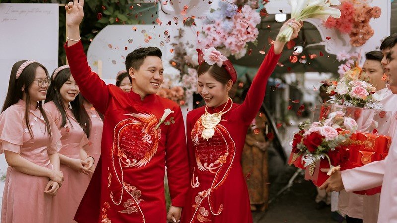 Bàn tay cô dâu chú rể nắm chặt, thể hiện sự hòa hợp khi xem giờ đón dâu theo tuổi và ngày sinh.