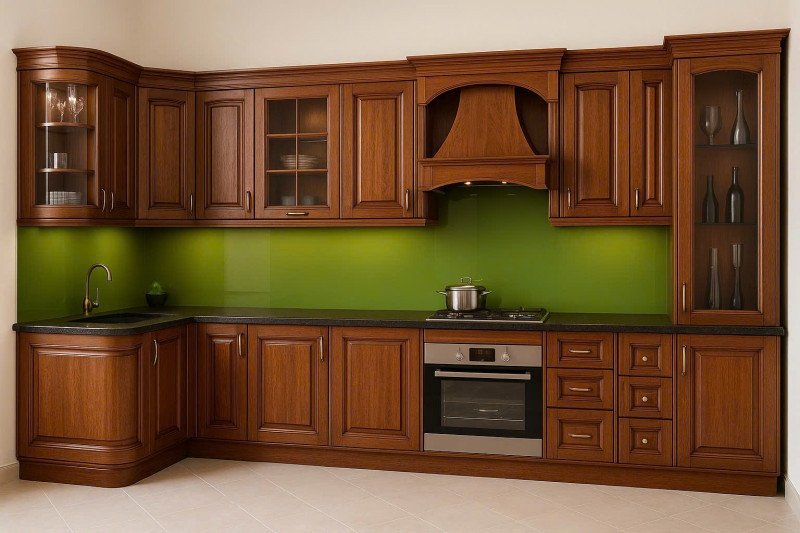 Thiết kế tủ bếp gỗ xoan đào tự nhiên sang trọng bởi đơn vị thiết kế thi công tủ bếp tại Thanh Hóa