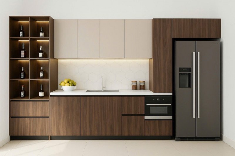 Thiết kế tủ bếp gỗ công nghiệp phủ Laminate bền đẹp bởi đơn vị thiết kế thi công tủ bếp tại Thanh Hóa