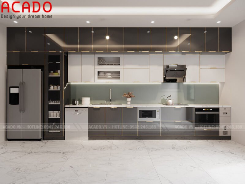 Thiết kế tủ bếp thùng inox, cánh kính - Gây thương nhớ