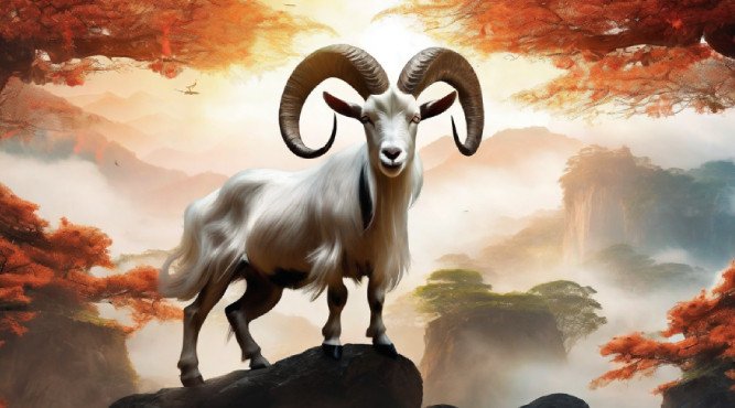Hình ảnh một con dê hiền lành đại diện cho tuổi Mùi trong bối cảnh phong thủy, thể hiện sự bình yên và hài hòa theo tử vi tuổi Mùi hôm nay.