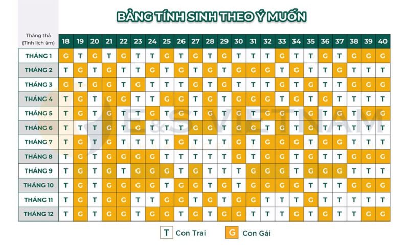 Bảng lịch vạn niên Trung Quốc giúp xem sinh con trai hay gái theo tuổi mẹ và tháng thụ thai