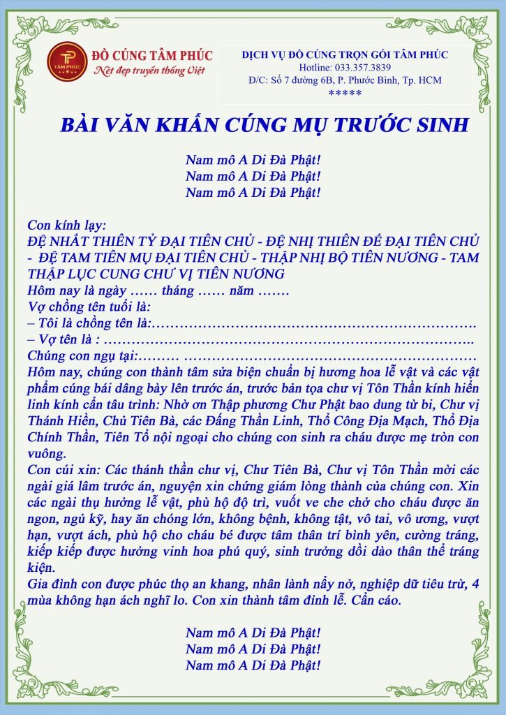 Bài văn khấn cúng đơm lẻ cho bà bầu chi tiết