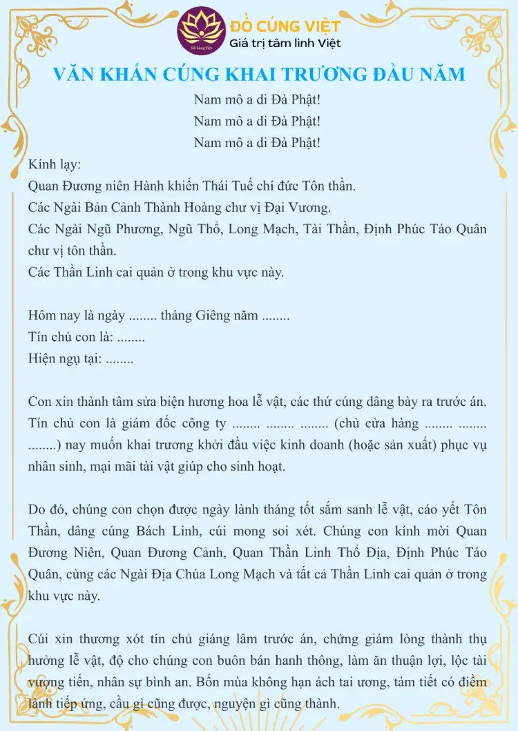 Bài văn khấn cúng khai trương đầu năm trang trọng