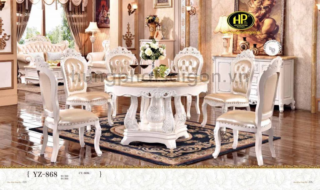 Bàn ăn tròn mâm xoay gỗ phong cách cổ điển sang trọng