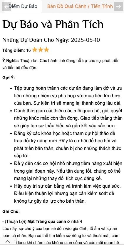 Bản đồ sao quá cảnh chi tiết, thể hiện ảnh hưởng năng lượng theo thời gian khi tra cứu cung hoàng đạo