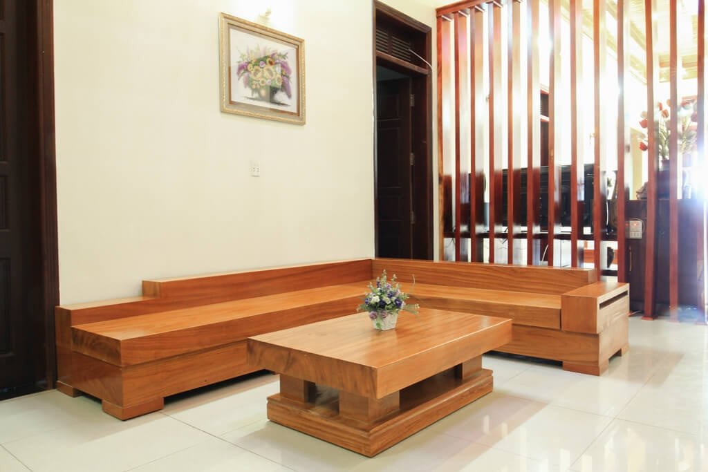 Bàn ghế sofa góc L gỗ gõ đỏ