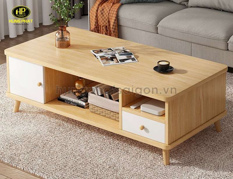 Bàn trà bệt gỗ có ngăn kéo lưu trữ đồ đạc gọn gàng