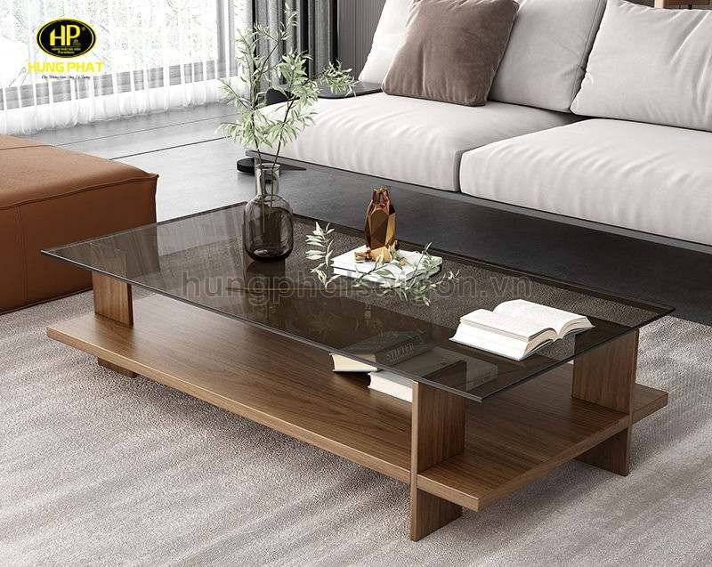 Bàn trà bệt gỗ kết hợp mặt kính sang trọng hiện đại