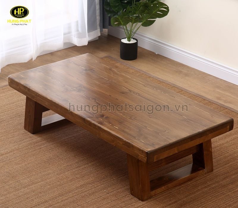 Bàn trà bệt gỗ nguyên khối chân thấp mộc mạc