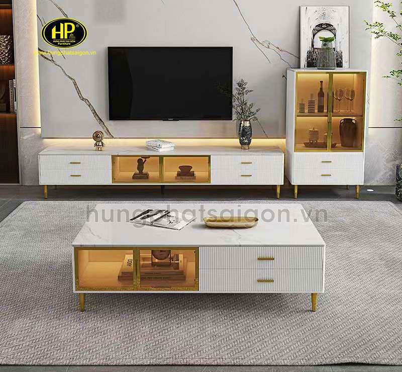 Bàn trà chữ nhật mặt đá cao cấp