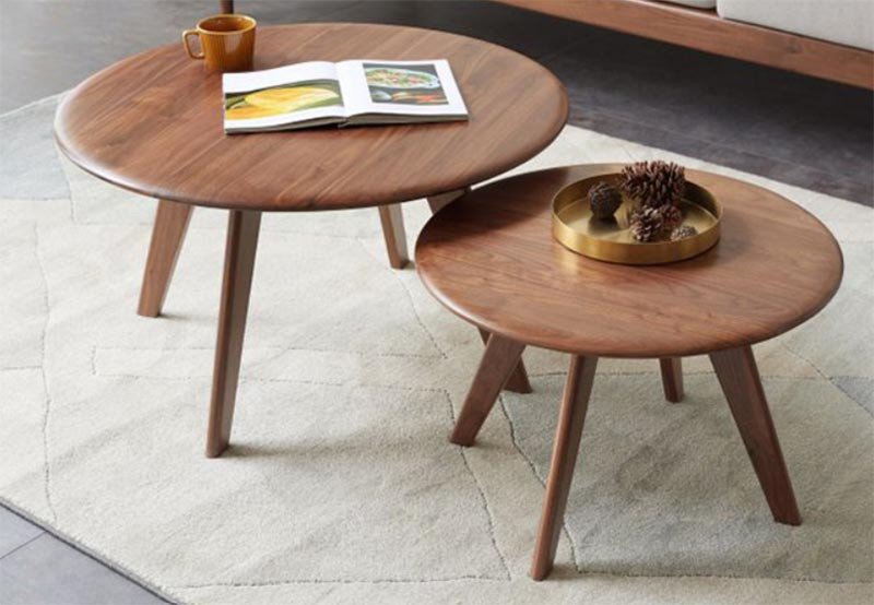 Bàn trà đôi gỗ tròn độc đáo cho phòng khách hiện đại
