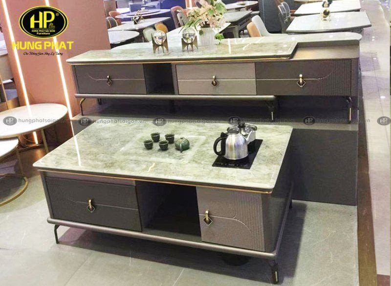 Bàn trà gỗ công nghiệp thông minh tích hợp bếp điện