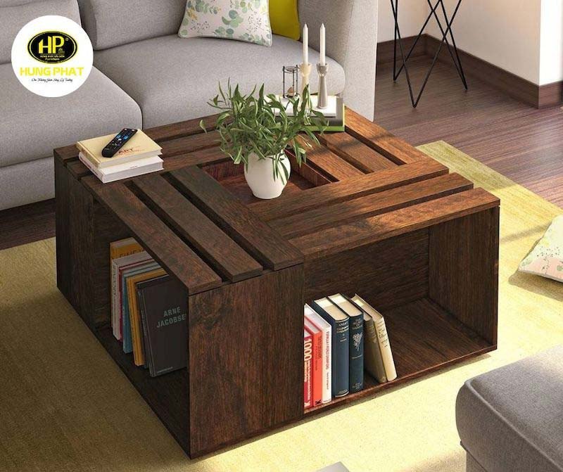 Bàn trà gỗ vuông bệt phong cách Nhật Bản