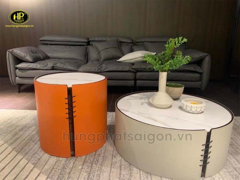 Bàn trà mặt đá kết hợp khung gỗ công nghiệp tinh tế