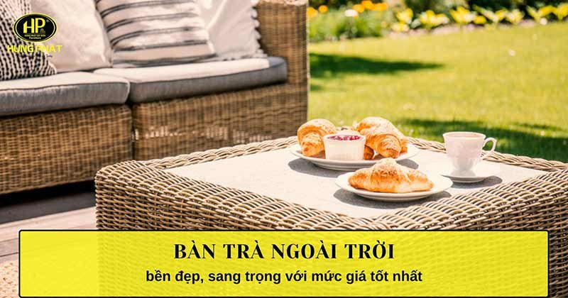 Bàn trà ngoài trời đặt tại khu vực sân vườn, tạo không gian thư giãn.