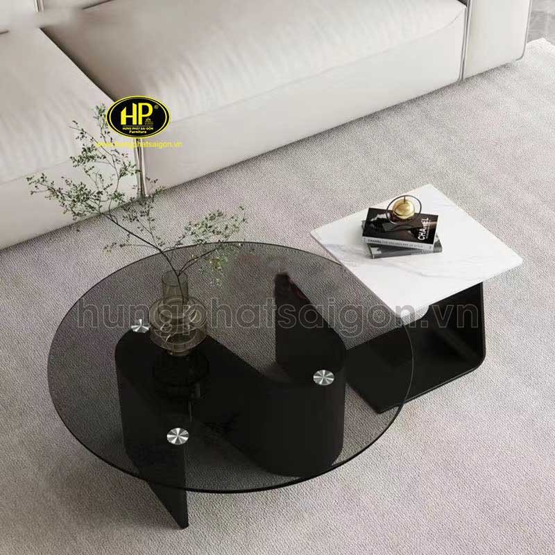 Bàn trà sofa tròn mặt kính cho phòng khách hiện đại