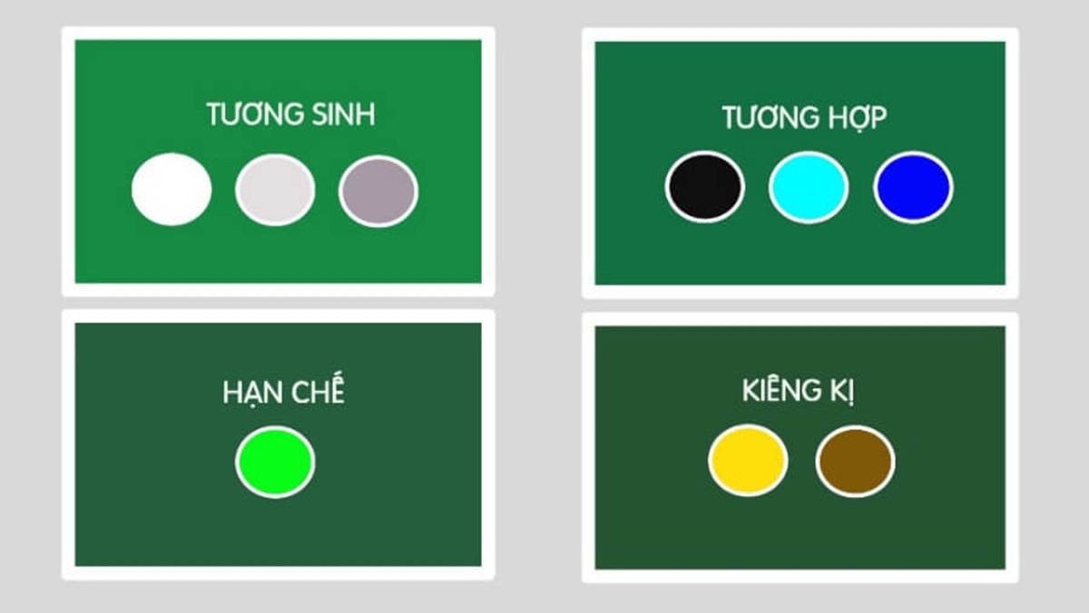 Bảng màu sắc phong thủy hợp và kỵ với người sinh năm 1974 tuổi con gì.