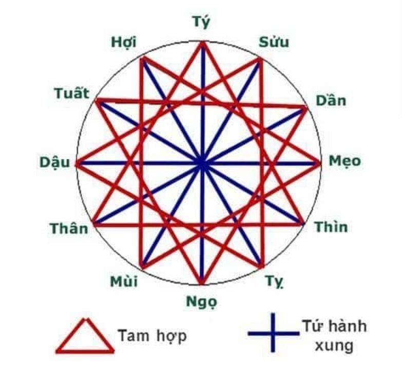 Bảng thiên can địa chi và mối quan hệ tam hợp tứ hành xung