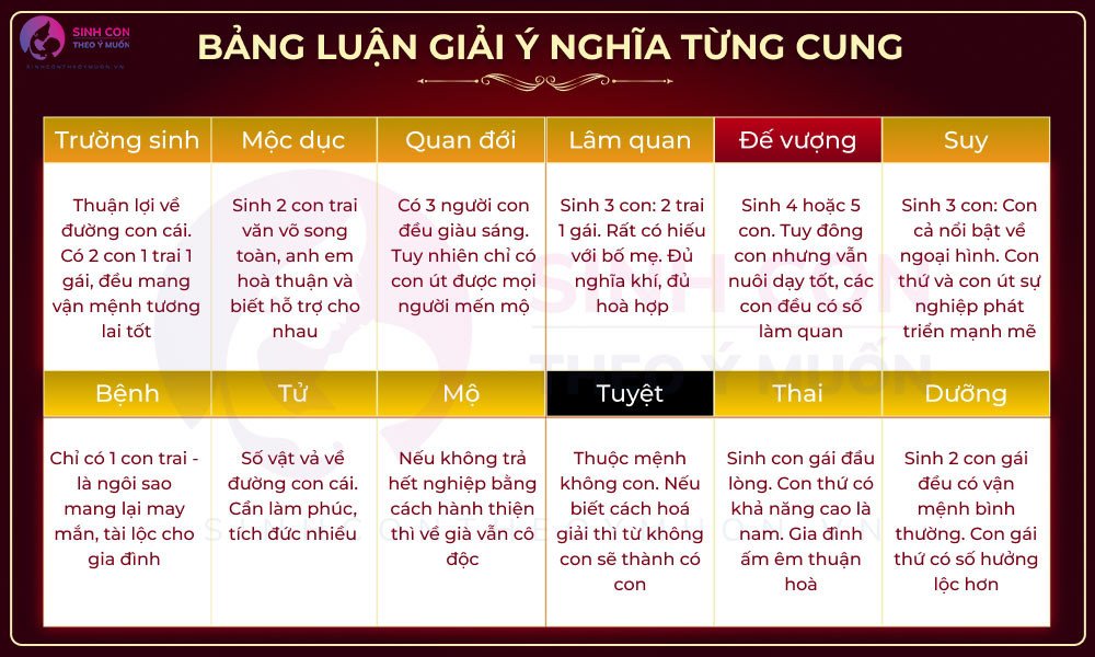 Bảng vòng Tràng Sinh: Luận giải ý nghĩa đường con cái theo tuổi vợ chồng