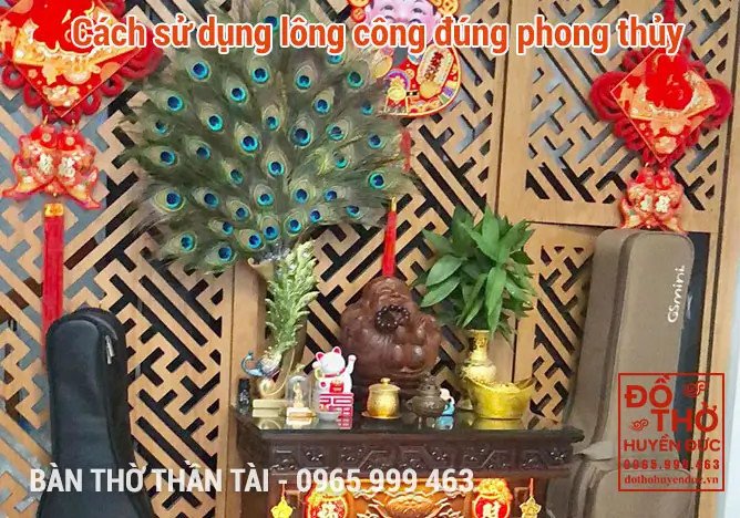 Bí quyết đặt lông công phong thủy đúng cách trên bàn thờ Thần Tài