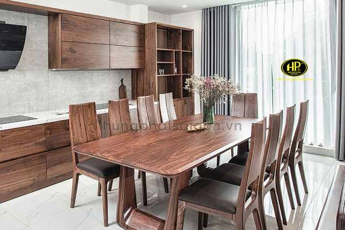 Bộ bàn ăn gỗ óc chó 8 ghế với thiết kế hiện đại