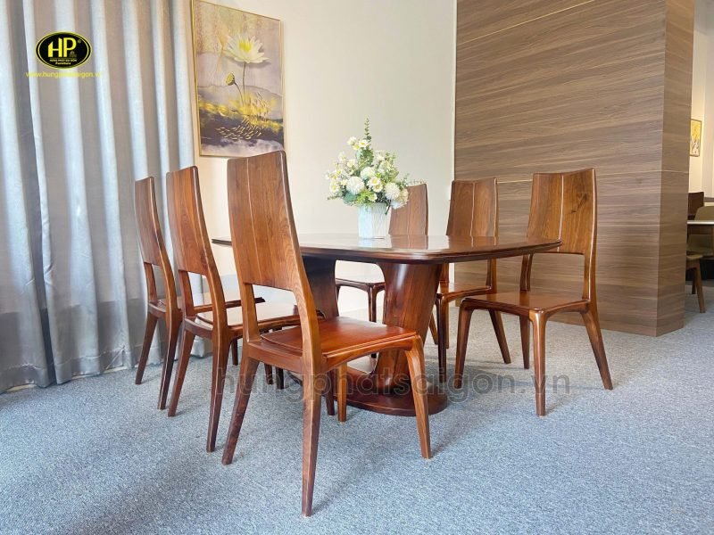 Bộ bàn ăn gỗ óc chó cao cấp với vân gỗ tự nhiên