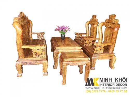 Bộ bàn ghế phòng khách làm từ gỗ cẩm thị với vân gỗ tự nhiên nổi bật, thiết kế tinh xảo
