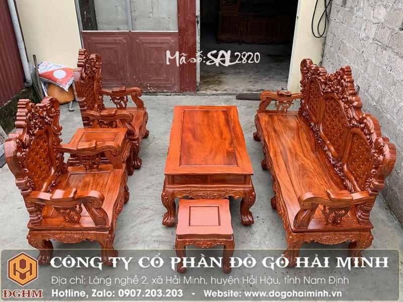 Bộ bàn ghế Louis nhỏ gỗ Hương đá với đường vân đẹp