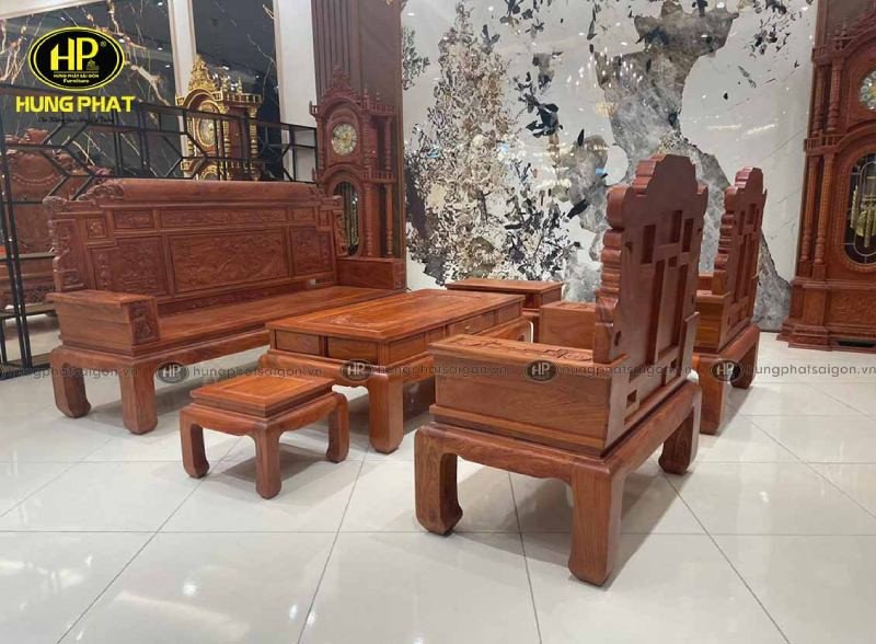 Bộ bàn ghế sofa gỗ hương đá 6 món chạm khắc cầu kỳ