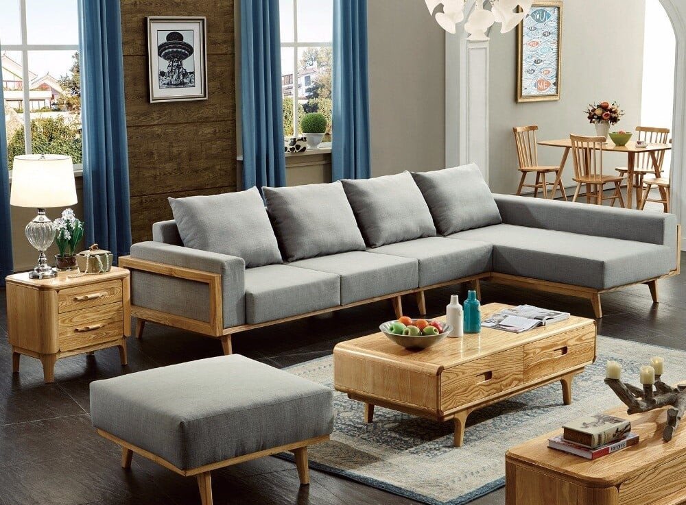 Bộ bàn ghế sofa gỗ thông trong phòng khách