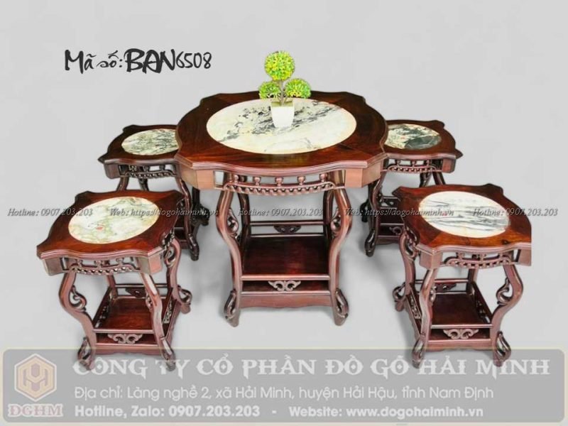 Bộ bàn trà 4 ghế đôn gỗ gụ mẫu cổ sang trọng