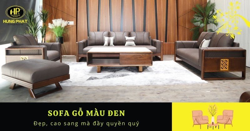Bộ ghế sofa gỗ tông màu đen sang trọng trong phòng khách