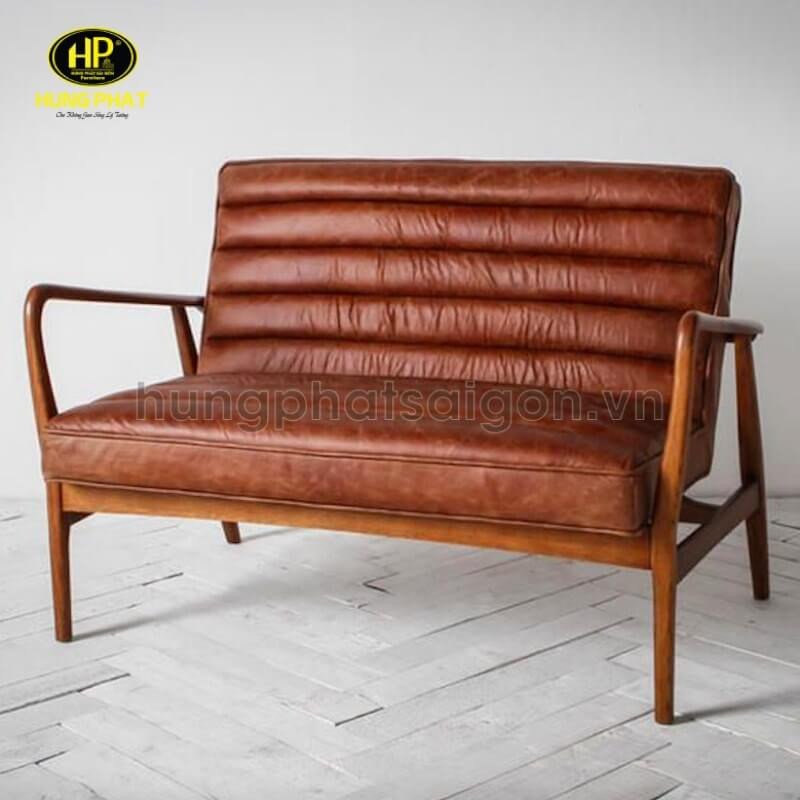 Bộ sô pha gỗ vintage đệm mút màu nâu cổ điển