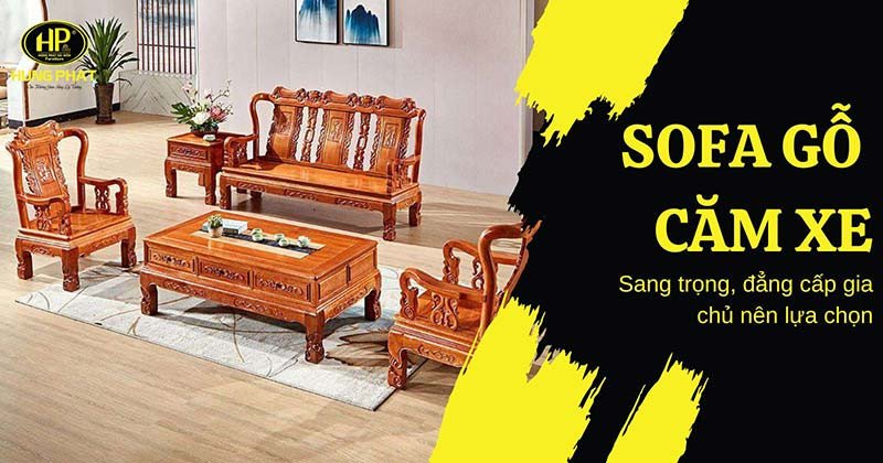 Bộ sofa gỗ căm xe hiện đại trong phòng khách