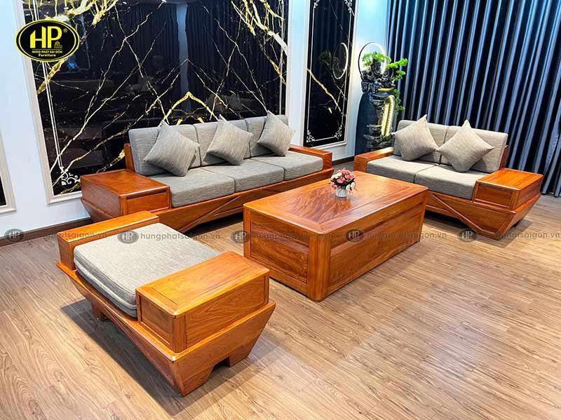 Bộ sofa gỗ hương vân kiểu chân thuyền độc đáo