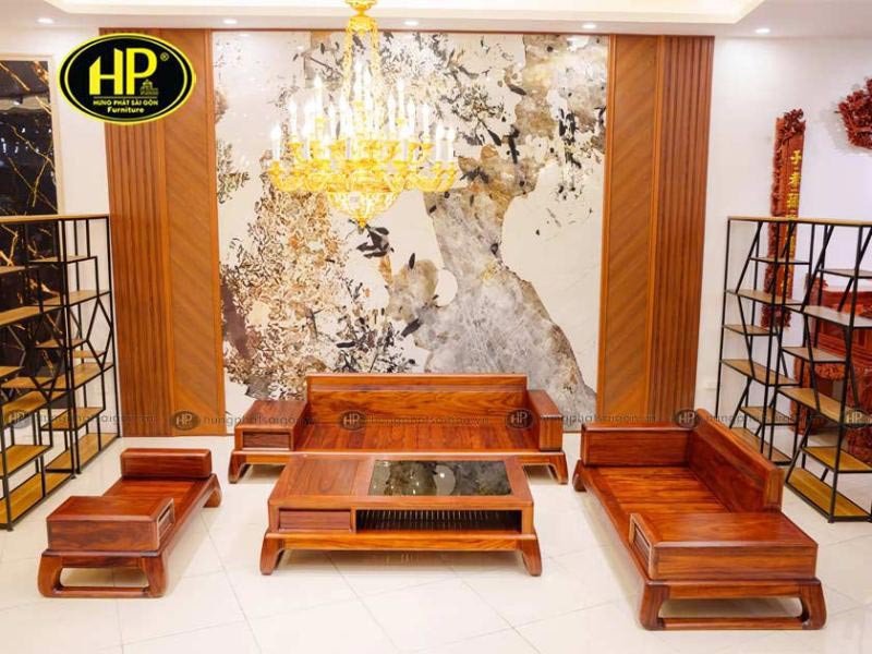 Bộ sofa gỗ hương xám chân quỳ mẫu HH-19X