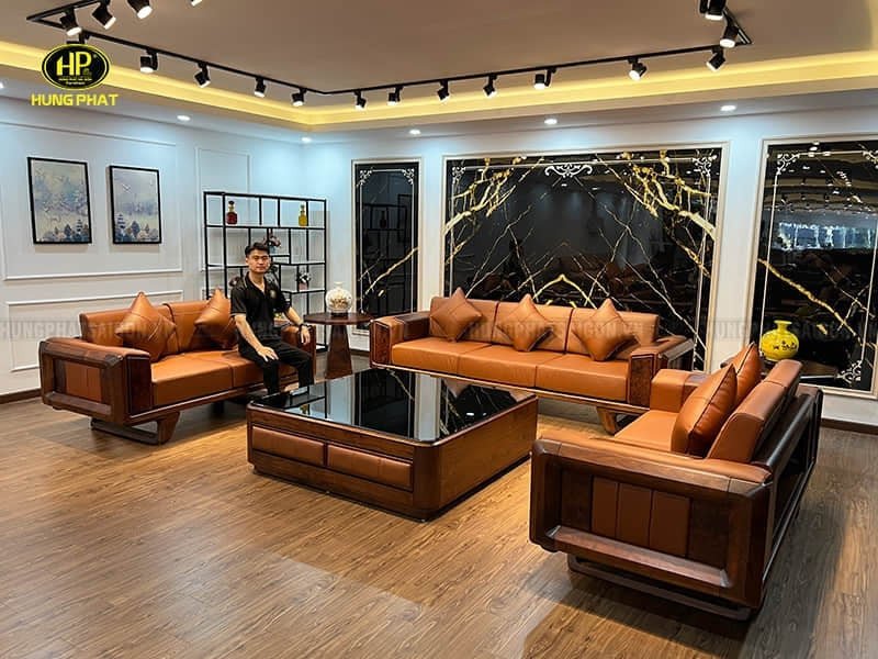 Bộ sofa gỗ óc chó cao cấp, sang trọng cho phòng khách Cà Mau