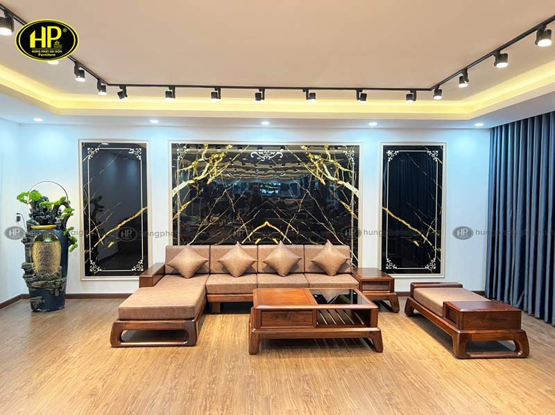 Bộ sofa gỗ óc chó hiện đại cho phòng khách