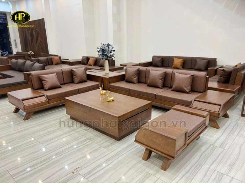 Bộ sofa gỗ sồi hộp góc L