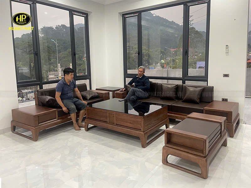 Bộ sofa gỗ sồi HS-43 với khung gỗ chắc chắn