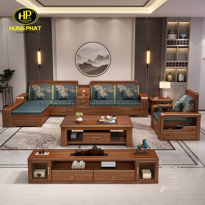 Bộ sofa gỗ vintage góc chữ L từ gỗ tự nhiên