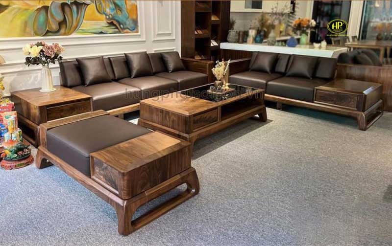 Bộ sofa góc chữ L làm từ gỗ óc chó cao cấp
