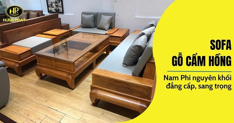 Bộ sofa phòng khách làm từ gỗ cẩm hồng tự nhiên