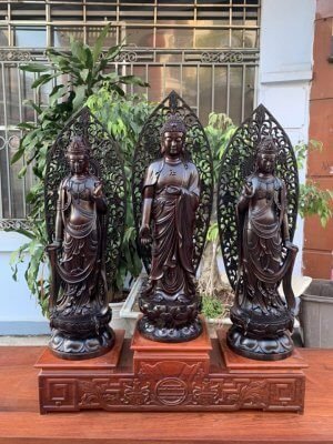 Bộ Tượng Tây Phương Tam Thánh bằng gỗ biểu tượng Tam Bảo