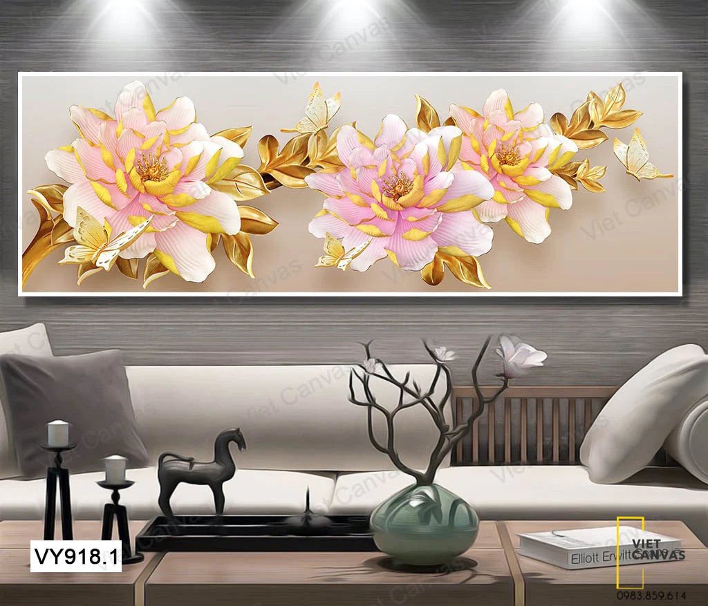 Bức tranh hoa mẫu đơn 3D hiện đại mang lại vẻ đẹp sang trọng