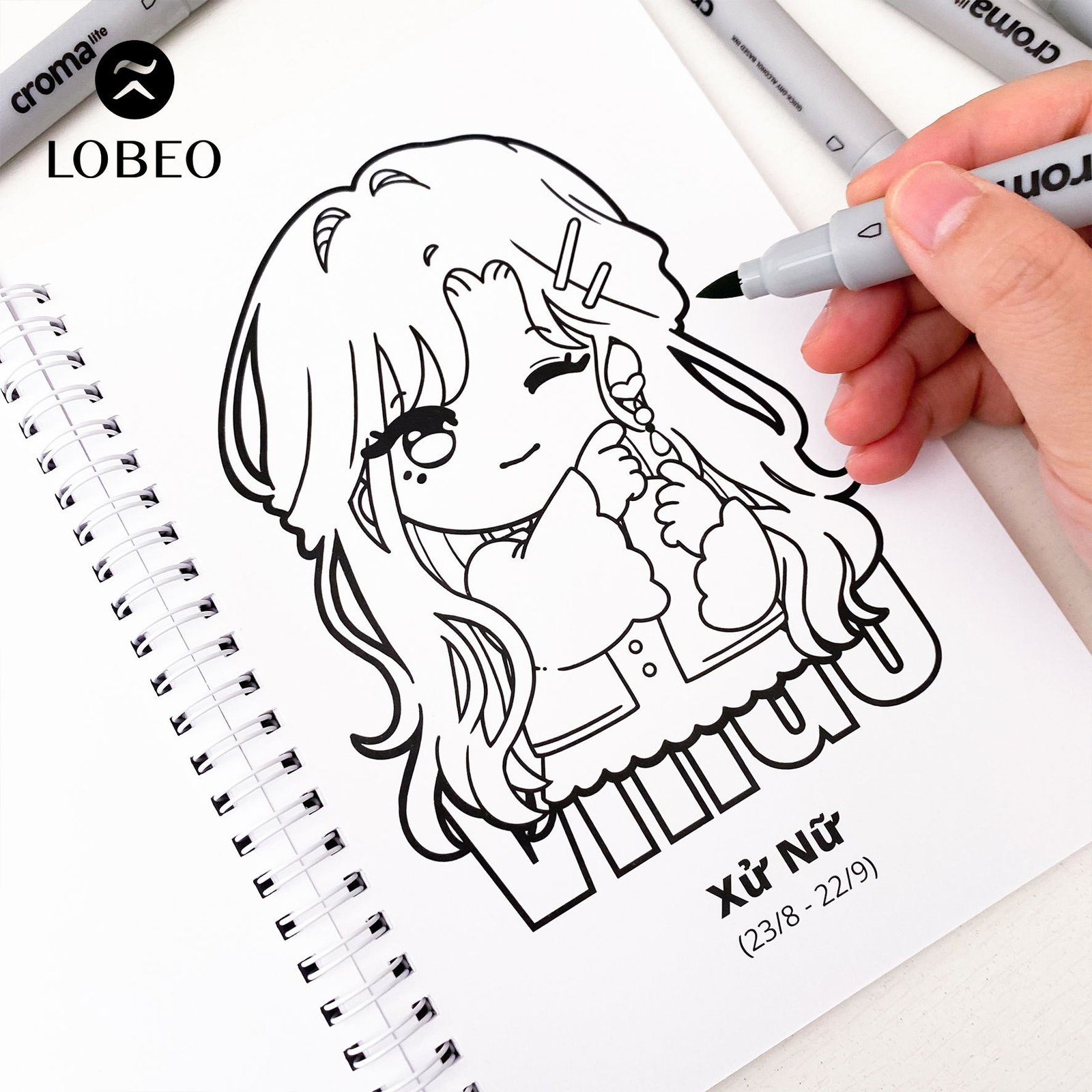 Bức tranh tô màu chibi cung Bảo Bình với chiếc bình hoa