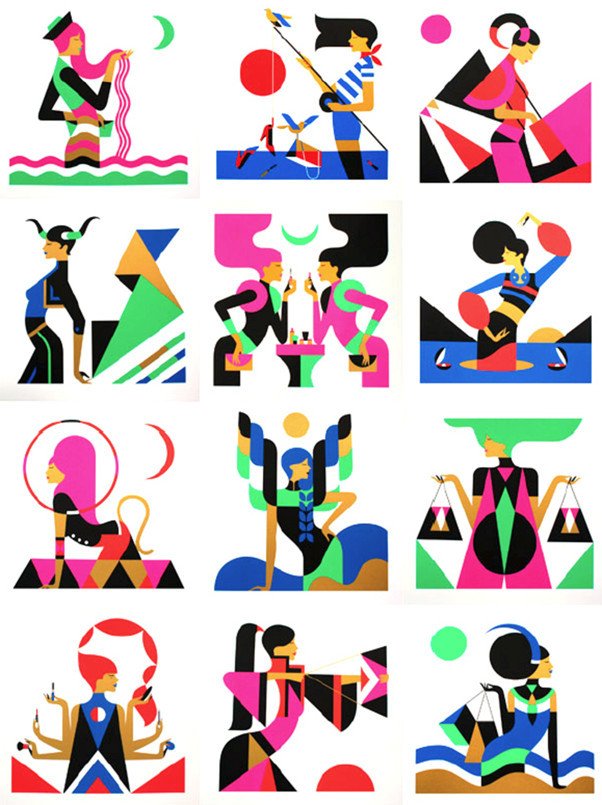 Cách vẽ 12 cung hoàng đạo với phong cách Pop Art và Op Art tối giản