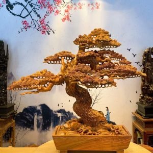 Tiểu cảnh gốc cây tùng bằng gỗ hương đẹp